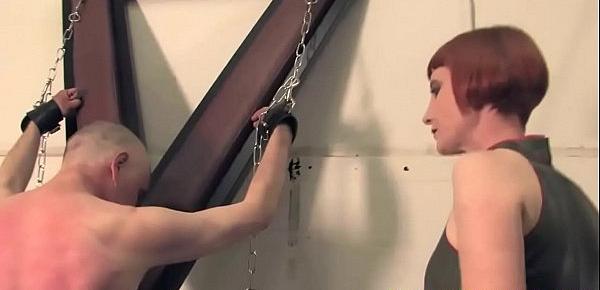  Redhead prison gaurd whipping sub in cell